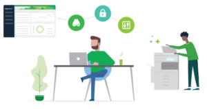 graphic of two people using electronic devices