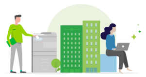 graphic of two people using techonology