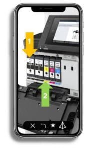 mobile phone image pointing to photocopier printer inks
