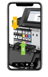 mobile phone image using augmented reality to point to photocopier printer inks