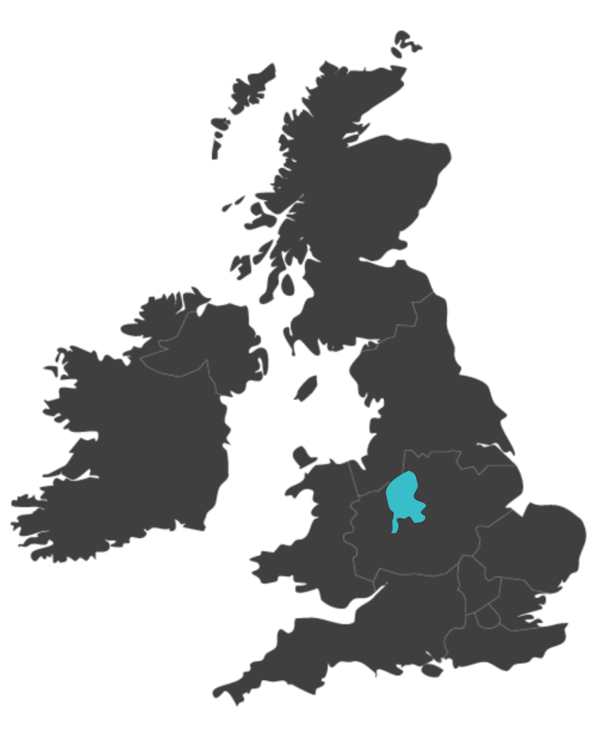 Staffordshire united kingdom map highlighting Staffordshire