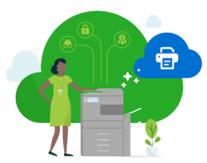 graphic of person next to a photocopier