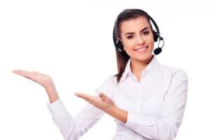 person wearing a headset and holding hands to the side
